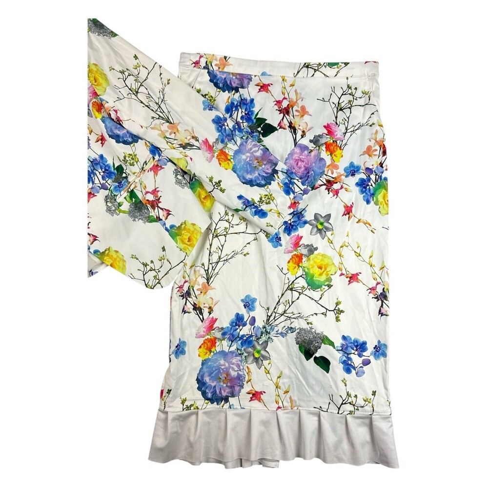 OVI Floral Blazer Skirt Suit Set Women’s Medium White Multicolor Cotton Stretch - Picture 4 of 14